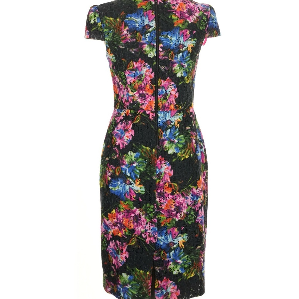 Betsey Johnson Women Dress Size 6 Floral Midi Sheath Cap Sleeve Eyelet Colorful - Picture 3 of 10